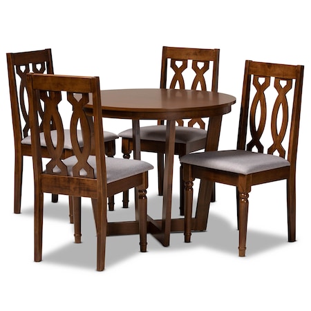 Baxton Studio Julie Grey Upholstered and Walnut Wood 5-Piece Dining Set 172-9878-10897